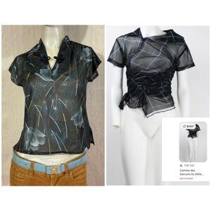 Vintage Sheer Traditional Asian Top Size SMall 70s 80s Abstract Print